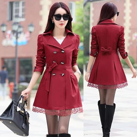 Jackets & Blazers - Coquette Dark Red Double Breasted Coat
